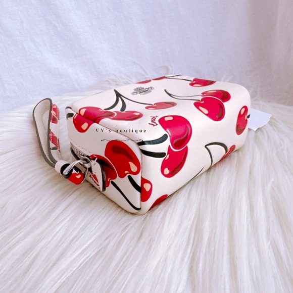 NWT Coach Pouch Leather Cosmetic Wristlet With Cherry Print Chalk Multi CZ470 - Picture 7 of 10